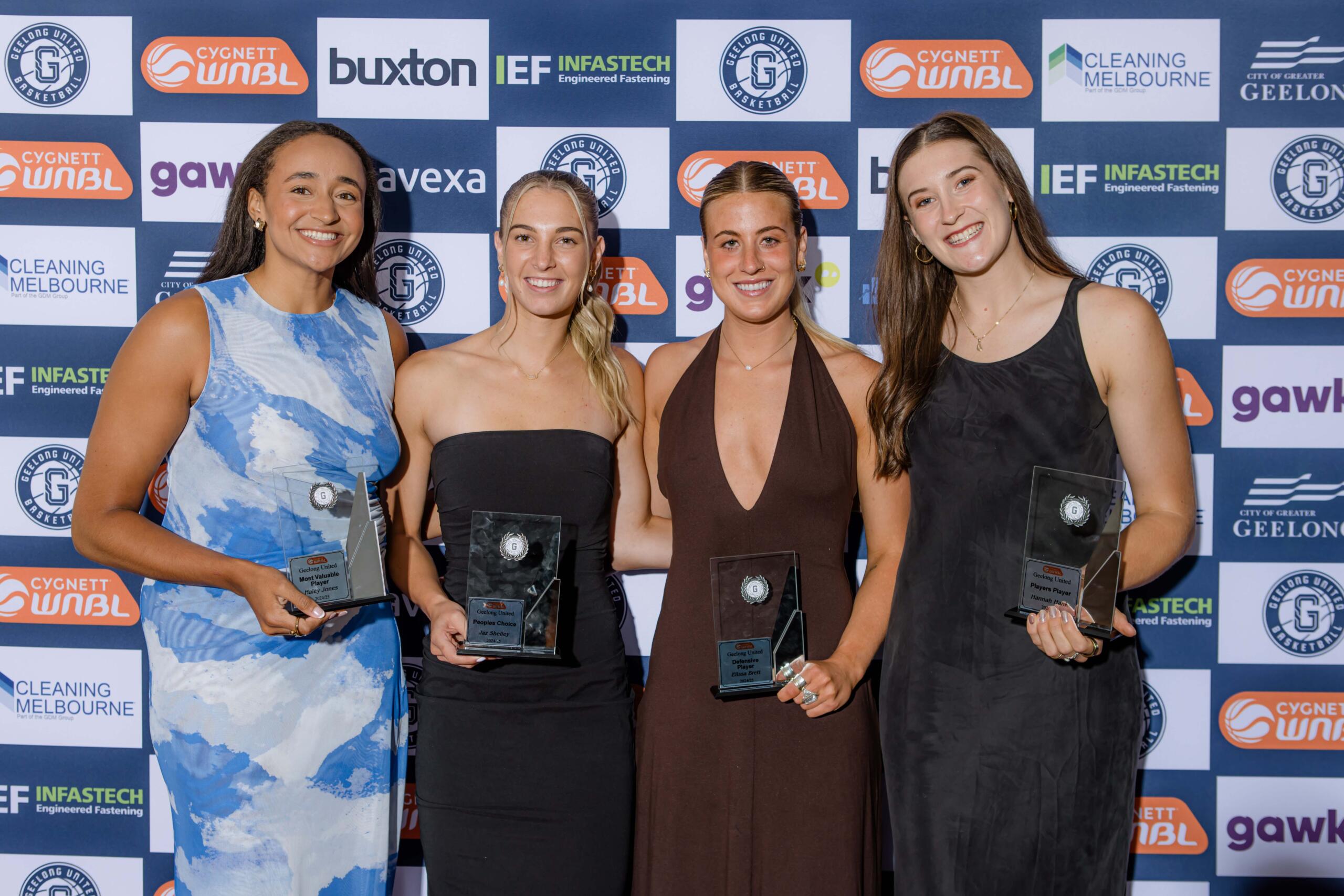 Haley Jones, Jaz Shelley, Elissa Brett and Hannah Hank Geelong United WNBL